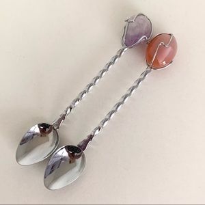 Vintage stone silver teaspoons set of 2 spoons